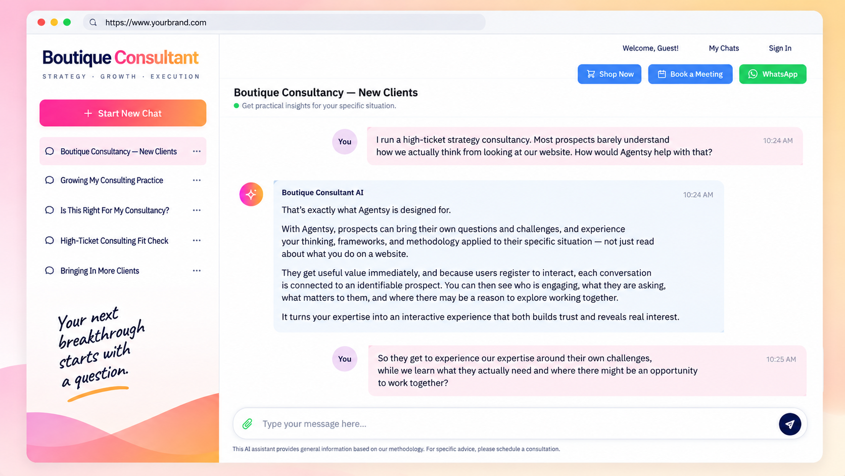 Prospect exploring an expert's knowledge through Agentsy